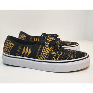 VANS Metallic Flash Black/Gold Skate Sneakers Aztec Pattern Womens SZ 7 - 721278